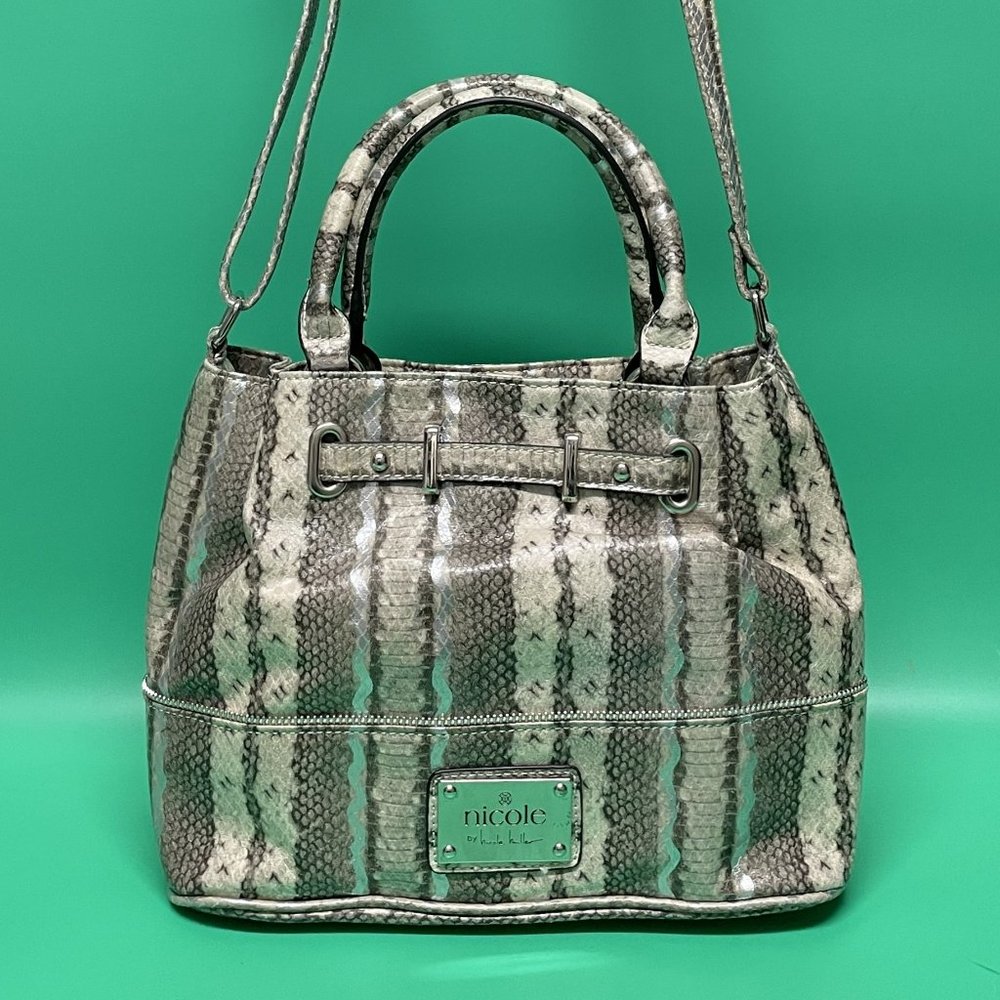 Reptile Print Convertible Handbag NICOLE MILLER Gray Black Multi *NEW* EXOTIC!!